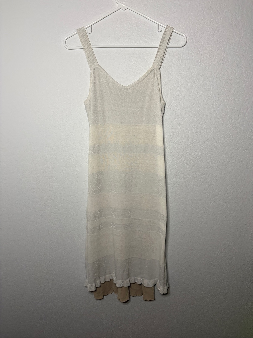 IISLI White & Silver Shimmer Knit Tank Dress with Layered Hem Small